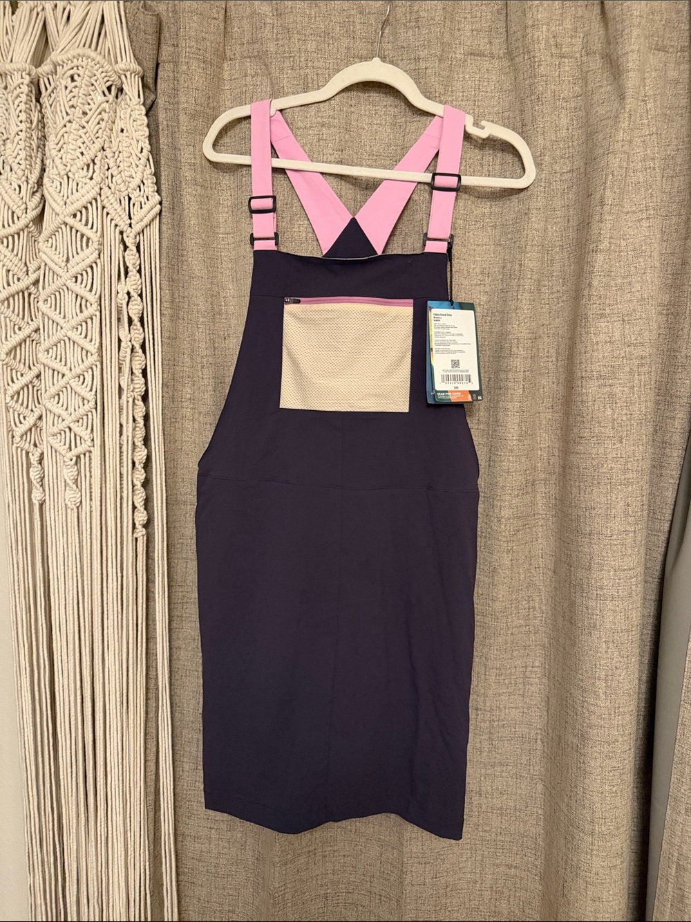cotopaxi Navy Overalls with Pink Straps and Cream Mesh Pocket - Picture 3 of 6